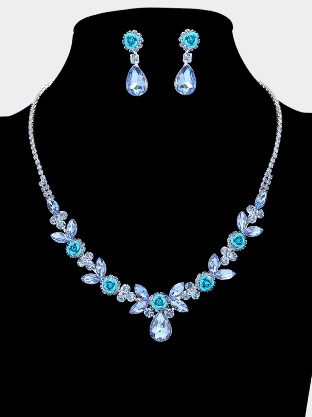 Blue Rose Quality Necklace Earrings Set